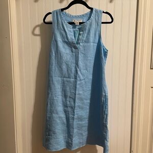 Tommy Bahama Seaglass Aqua Linen Split Neck Dress